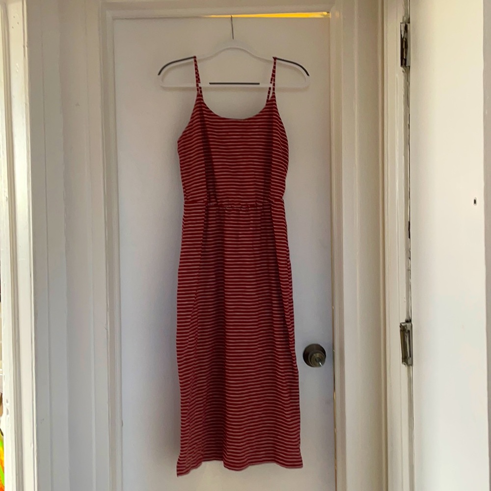 old navy long raspberry tank top striped dress